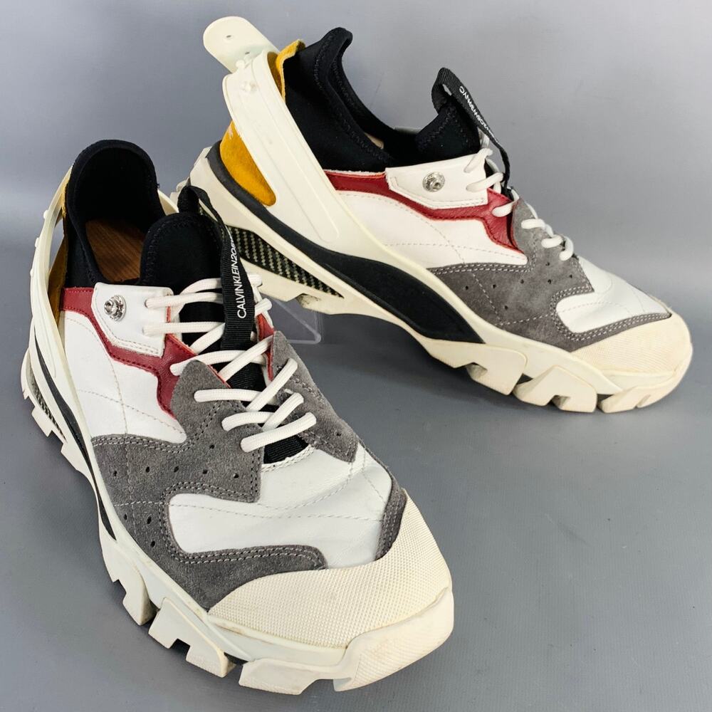 CALVIN KLEIN 205W39NYC White Multi Color Color Block Leather Chunky Sneakers